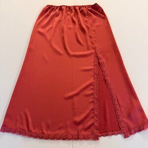 Francesca Miani Womens Dark Rose Satin Lace Midi Skirt M Cottagecore Feminine 80